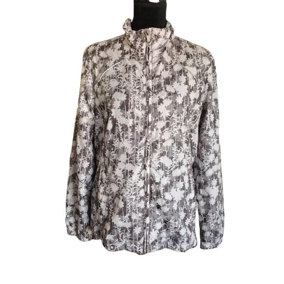 Lands' End Women's Floral Windbreaker in Gray - Size M (10-12) - Picture 2 of 6
